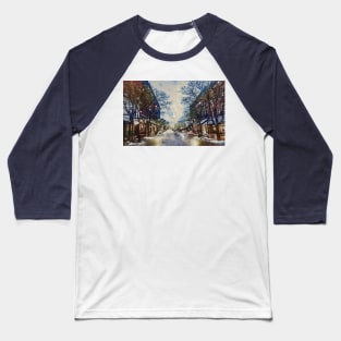 Twilight in Winter Town Baseball T-Shirt